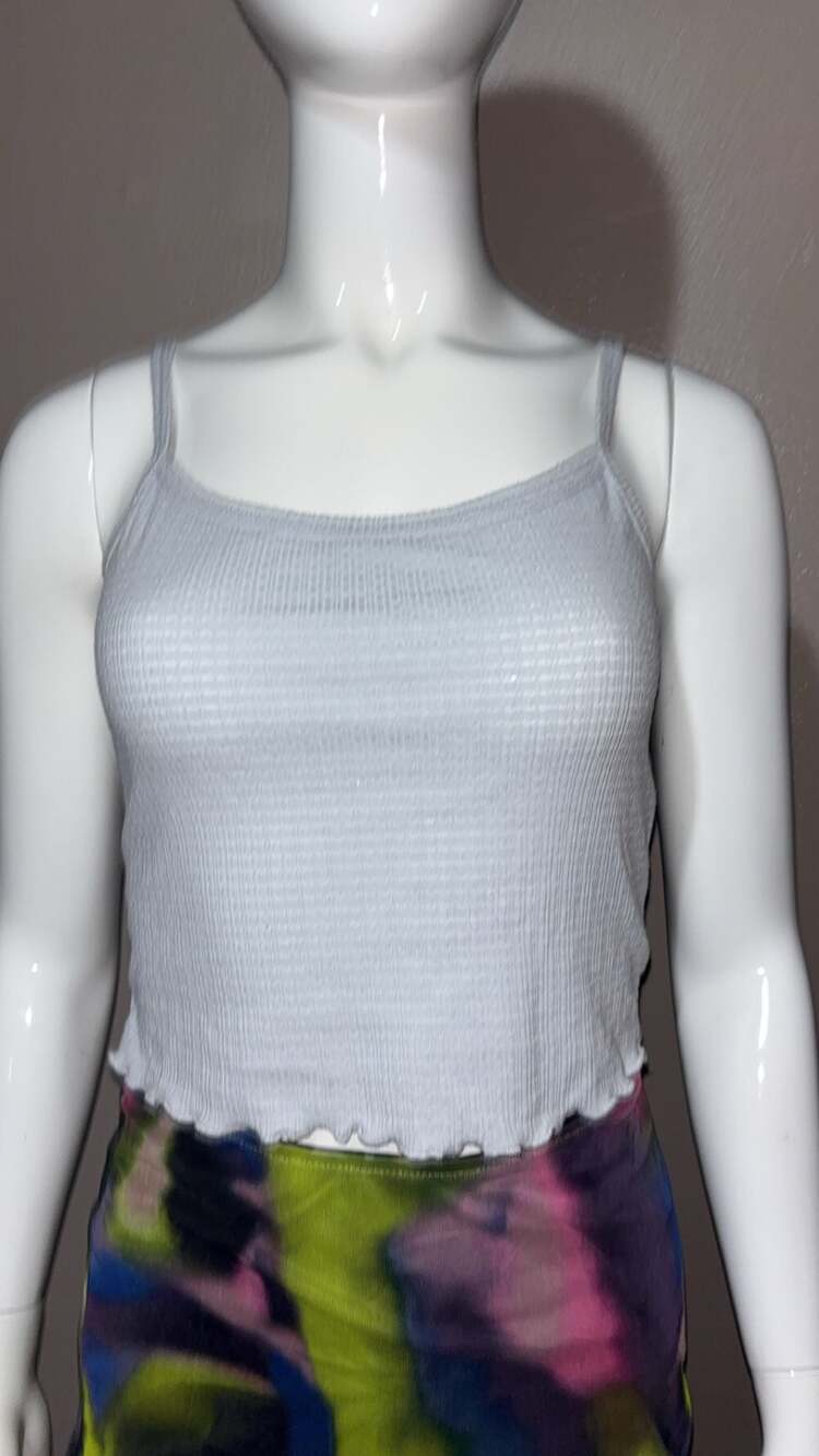 Blue Blush Tank Top Light Blue Waffle Knit Lettuce Hem